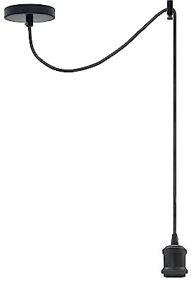 LEDSone Vintage Industrial Pendant Light Adjustable Hanging Lamp with E27 Socket 10cm Ceiling Canopy 2m Fabric Cord Metal Fixture for Kitchen, Living Room, Café