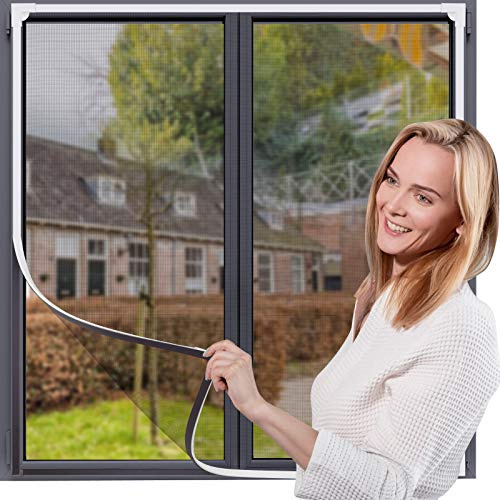 OWYR Adjustable Magnetic Window Screen Replacement - Customizable 23” x 32” DIY Fiberglass Grey Mesh with White Frame, Perfect Fit for House Windows, Durable Insect Screens for Fresh Air Ventilation