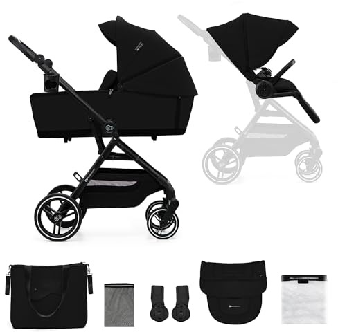 Kinderkraft YOXI 2-in-1 Kinderwagen, buggy von Geburt bis 22 kg, Einfach Zusammenklappe, großes Verdeck, Undurchdringlichen Rädern, Wasserdichten Verdeck, UPF50+, Korb bis zu 5 kg, Schwarz