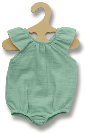 Heless 2413 - Puppenkleidung aus Musselin, 100 Prozent Bio-Baumwolle, Body mit Rüschen in Mint für Puppen und Kuscheltiere der Größe 35-45 cm