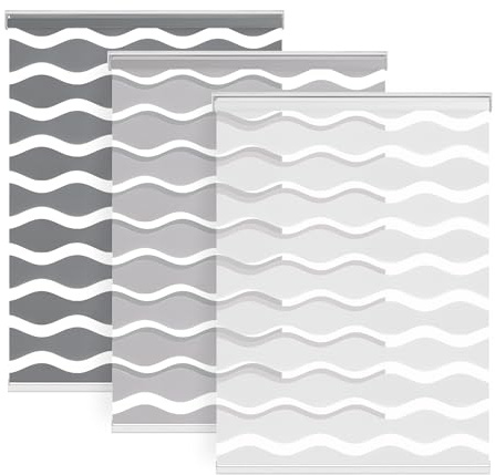 LazBlinds No Drill Cordless Zebra Blinds for Indoor Windows, Dual Layer Light Control Roller Shades for Day and Night, Light Filtering Sheer Shades for Home, 27 W x 48 H, Grey
