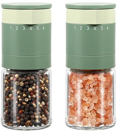 Vucchini Macina Sale e Pepe 2 Set con Ruvidità Regolabile Esterna a 6 Livelli,Mill Spezie per Casa Cucina,Verde