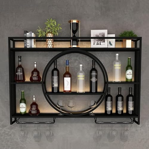Porte-Bouteilles Mural avec Porte-Verre, Casier à Vin en MéTal, Bars Modernes Porte-Vin éTagèRes Flottantes en Verre, Etagere Murale Range Bouteille Vin pour Cuisines, Bar (Noir,100x15x80cm)
