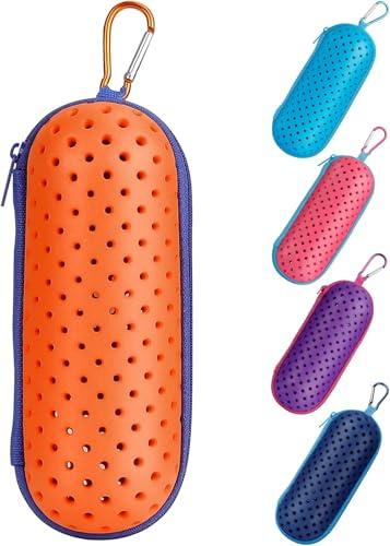 IHLOOTD Schwimmbrille Etui, Swim Brillenetui Hardcase, Schutzhülle Brillenetui mit Karabiner und Abflusslöchern, für Schwimmbrille, Sonnenbrillen, Unisex (Orange)