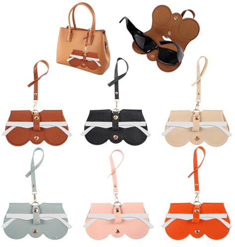 6 Pièces Etui Lunette Sur Sac Portable, 15x8cm Sacs à Lunettes en Cuir Souple avec Courroie, Lunette Pochette pour Lunett de Soleil, Organisateur Anti Chute Sac à Lunettes, pour Femmes Hommes