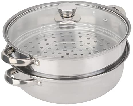 Itonash Stainless Steel Pot Cooker, 27cm/11in 2-Layer Double Boiler Soup Steaming Pot with Glass Lid, High Thermal Efficiency Energy Saving