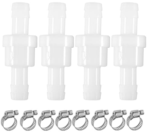Backventil 10 mm, 4 stycken engångsventiler av plast med 8 klämband, inline backventil för vatten, bränsle, gas, vätska, luft, tvättmaskin, kondensttork