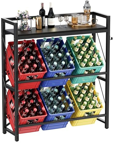 YOUDENOVA Estantería para cajas de bebidas con estante para 6 cajas, 32D x 104 W x 118 H, soporte para cajas de cerveza, color negro