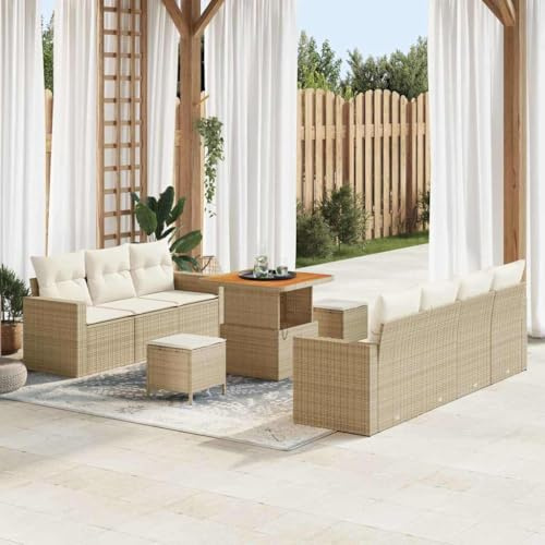 Frdhee Lot de 10 canapés d'angle pour terrasse - Beige et crème - 80 x 80 x 71 cm - Groupe de bancs d'angle pour balcon, terrasse, cour arrière