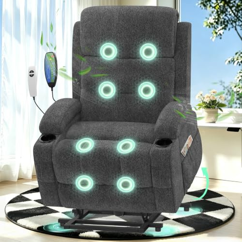 Srfzluxy Lift Chair For the Elderly,Recliner Armchair with Massage and Heat Lift Assist Recliner Chair for Living Room Lounge Sofa 2 Cup Holders & 4 Storage Pockets USB + Type-C Charging Port