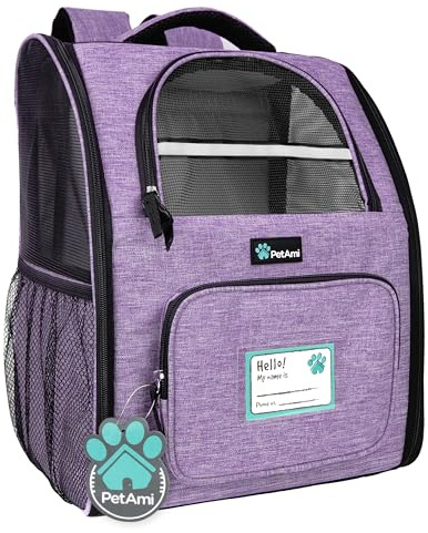 PetAmi Dog Backpack Carrier for Small Large Cat, Pet, Puppies, Ventilated Pet Hiking Backpack Travel Bag, Airline Approved Cat Backpack Carrier, Safety Back Support, Camping Biking Dog Bag, Purple