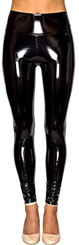Lexi Fashion Women Black Wet Look High Waist Shiny Vinyl PVC Stretch Super Skinny Fleece Lining Catsuit Faux Leather Leggings Black Size L/12