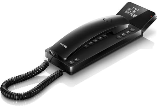 Philips M110B/23 - Telefono fisso con filo, Schermo 2,75 '', Schermo LDC, Mani -free, LED, Identificatore di Chiamate, Altoparlante Integrato, Agenda 25 Nomi e Numeri - Nero (compatibile: ESP, IT)