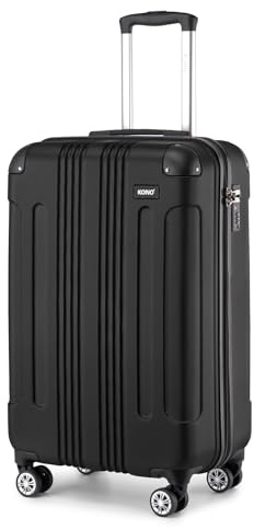 Kono Carry on Cabin Suitcase 55x35x20cm Lightweight Hard Shell ABS+PC Hand Luggage with 4 Spinner Wheels (Black)