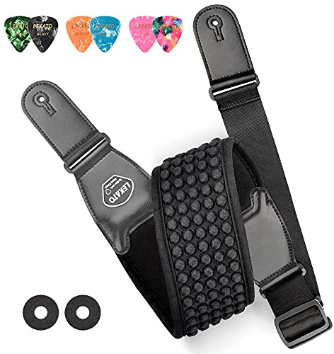 LEKATO Guitar Straps for Electric Guitar Bass, 3.5 Wide Padded Guitar Strap Neoprene Pad with 3D Sponge Filling Bass Guitar Straps Adjustable Length from 45 to 55 with Strap Locks, Picks