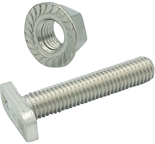 Hammerkopfschrauben Typ 28/15 mit Flanschmuttern - M10x30 - SET - (100 Stück) - SC9097 / DIN6923 - Edelstahl A2-70 - für Photovoltaik Aluprofile Solarmodul Halterung PV-Modul Befestigung