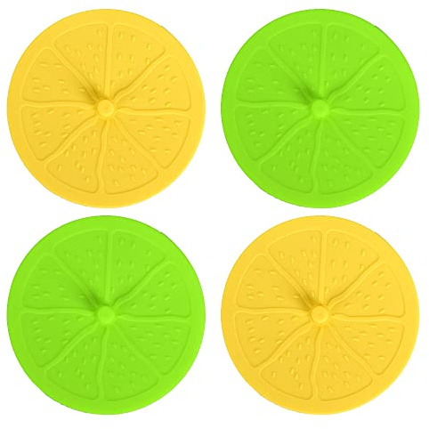 4Pack Cute Silicone Cup Lids Cover, JCSMARTEC Creative Lemon Fruit Design Rubber Airtight Seal Suction Cap for Drink Glass Coffee Mug Can