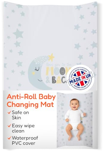 Babycurls Deluxe Anti-Roll PVC Wedge Nappy Baby Changing Mat with Curved Sides and Raised Edges for Babies from Birth Upwards Wipe Clean and Waterproof 69 x 45 x 8cm (Love You to The Moon)