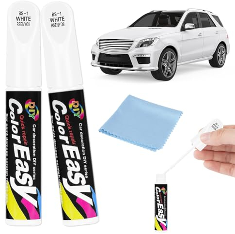 Cutiolly Pennarello Copri Graffi Auto,Penna Ritocco Carrozzeria,Penna per Ritocco Auto,Riparazione Graffi (Bianco 2pcs + tessuto di pulizia blu)
