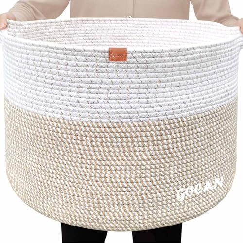 GOCAN Cesta de almacenamiento grande para ropa sucia, 55 x 35 cm, cesta de almacenamiento para mantas, ropa de almohadas, con asas, para habitación infantil, color marrón, XXXL