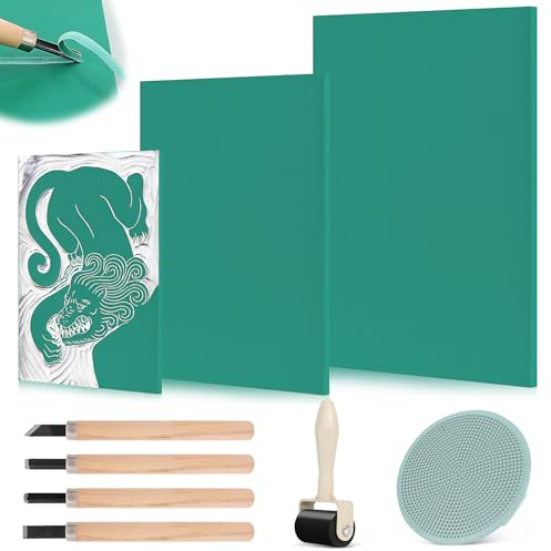 Gummistempel Schnitzblöcke Linoldruck Platte Set 9stk Stempelgummi A4 A5 A6 Umweltschonendem Linoleum Platte Sicherheit Präzises Drucken für Druckgrafiken Kunsthandwerk DIY Projekt