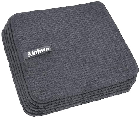 KinHwa Dish Cloths for Washing Dishes Kitchen Towels Microfiber Dish Towels for Kitchen Dish Towels Absorbent 8inch x 8inch 6 Pack (Gray, 8in x 8in)