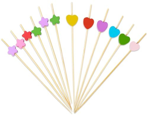 ZGDEIWGF 200 Piezas De Brochetas De Estrella De Cinco Puntas con Forma De Corazón, Brochetas De Fiesta con Palillo De Dientes, Decoración De Cócteles, Brochetas De Bocadillos para Niños