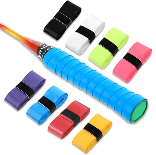 Ymapinc 8 Stück rutschfeste Griffband Badmintonschläger, Weich Tennisschläger Griffband Ersatz Grip Tape Tennisschläger für Tennis Badmintonschläger Golfschläger(8 Farben 110cm)