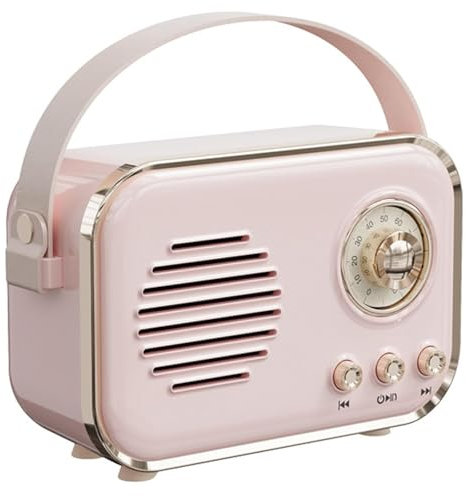 Retro Bluetooth Speaker, Vintage Portable Wireless Speaker Loud Volume FM Radio Bluetooth 5.0 Support TF Card AUX Fashioned Classic Old Style for Bedroom Kitchen Outdoor (Pink)