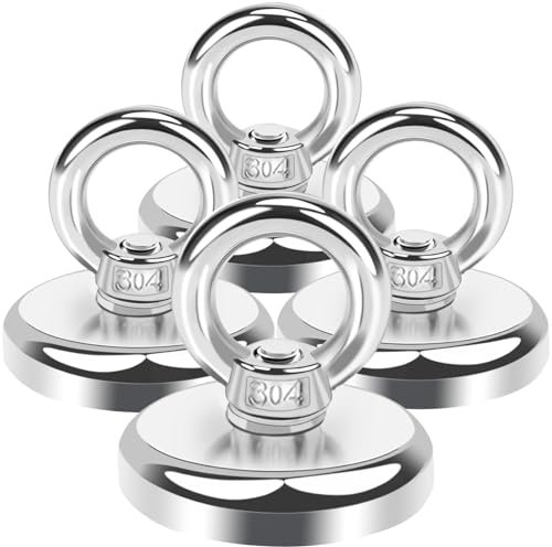 Aenienoe Strong Neodymium Magnets Fishing 110lb Pulling Force Heavy Duty Extra Strong Magnets Industrial Magnet for Retrieving in River and Salvage 4 Pack 1.26in(32mm)