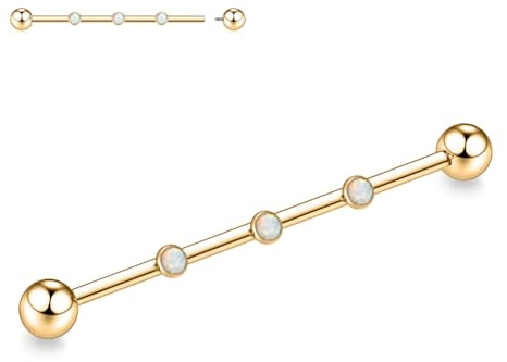 hengkaixuan Piercing industrial de titanio de 14 G, barra industrial con rosca interna, hélice, caracola, cartílago, barra industrial, 38 mm, 38 mm, Titanio, Sin piedra preciosa