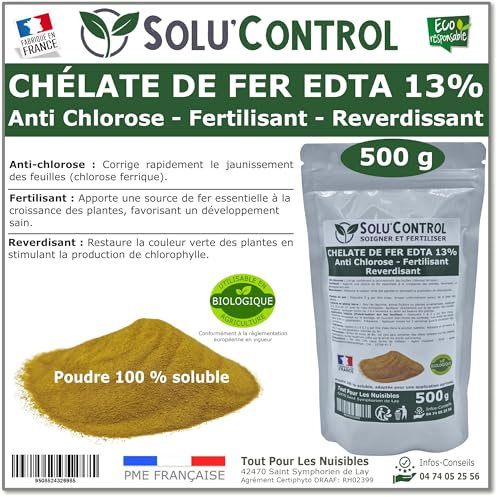 Solu'Control Chélate de Fer EDTA 13%, Anti-chlorose, Fertilisant, Reverdissant, 500g