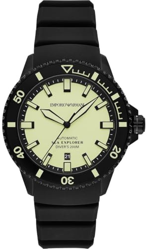Emporio Armani Watch for Men, Quartz Movement and 42mm Case Size with Stainless Steel, Leather or Silicone Strap Grün und Schwarz, 42.5MM