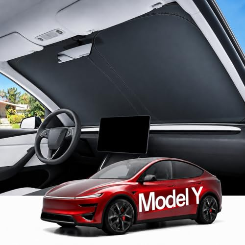 REEVAA Upgraded for Tesla New Model Y 2016-2026 (Juniper) Windshield Sunshade [Tailored Fit, 99% Sun Protection] Foldable Sun Shade Car Accessories with Storage Bag