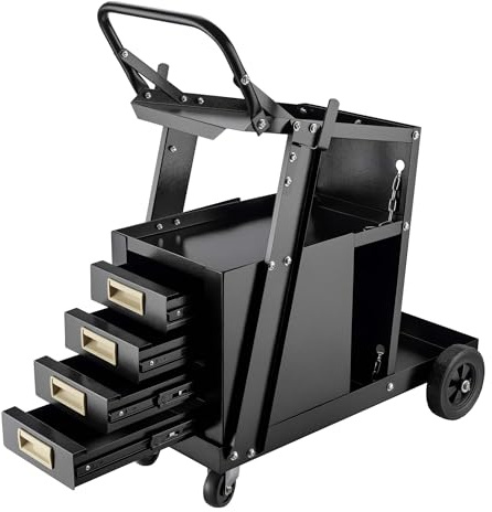 Wiltec Chariot de Poste à souder Mobile – avec 4 Roues, 4 tiroirs et chaînes de rétention – Chariot d’Atelier de soudage et brasage