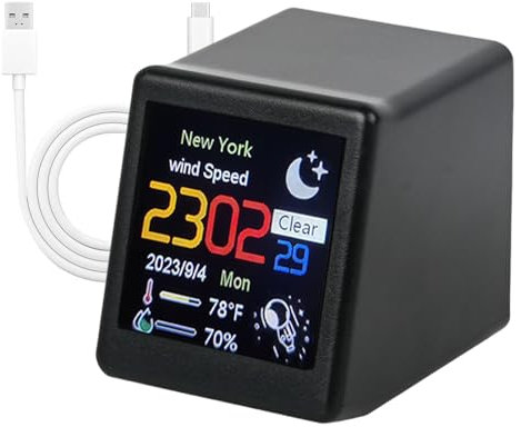 xowwyue Reloj meteorológico digital | Pequeña decoración de escritorio inteligente | Monitor de humedad del hogar, recargable, fecha, hora, portátil, alarma de control inteligente para cocina, baño