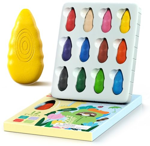 12 Pastelli Bambini 2 Anni - Forma Ergonomica - Crayon per Bambini 1-3 Anni - Colori che non sporcano - Pastello a Razzo e Facili da Impugnare - Pastelli a cera