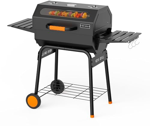 KEYO GRILL 23 Pouces Barbecue Charbon-469 Sq In, Barbecue Pentagonal avec Couvercle de Four à Fenêtre de Visualisation et Grille Épaissie Chromée, Adapté pour Jardin, Abri, Patio