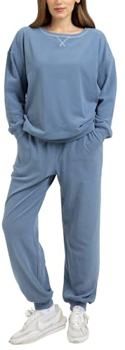Winthome Women's 2-Piece Fleece Sweatsuit Set, Fashion Ladies Tracksuit Set Outfits Baggy Sweatpants with Pocket & Drawstring, Warm Loungewear Women's clothing for Travelling Outdoor Sport Blue M