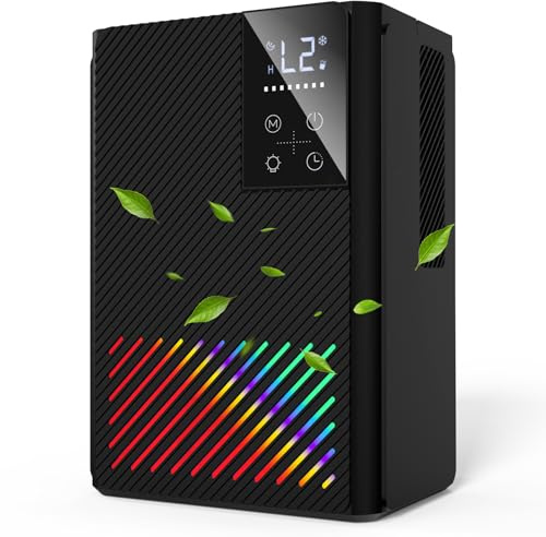 Deumidificatore 2500ML, Deumidificatore Ambiente Casa Muffa, Deumidificatore Silenzioso Deumidificatori con Comandi Touch, Luci a 7 Colori, Timer, Spegnimento Automatico, Dehumidifier per Casa Bagno
