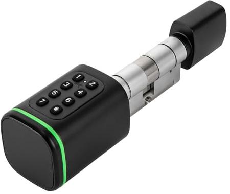 Fyssnn Smart Lock Elektronisches Türschloss mit IP65, Haustürschloss für Türen 35-45mm mit App & Digital Code & Keycard & Schlüssel, Smartes Sicherheit Schließzylinder für Wohnung Hotel Büro (Black)