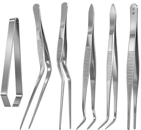 GZRXIOUS 6 Pezzi Pinze da Cucina Professionali Acciaio Inox, Pinzette da Cucina, Utensili da Cucina per Cuochi, Pinzetta per Lische Pesce Ideali per Pollo E Decorazioni Culinarie