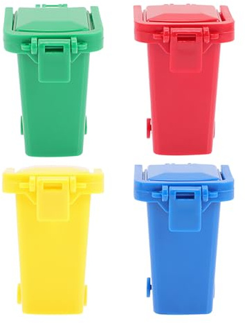 UPKOCH Lot de 4 Petites Poubelles Jouets pour Garçon et Filles, Plastique Coloré, Couvercle à Bascule et roulettes, Éducatives pour Apprentissage du Tri des Déchets, D’éveil pour Bébé