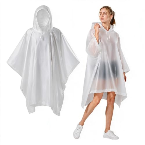 HCFGS Waterproof Poncho Adult, 2 Pcs Reusable Rain Poncho, Lightweight Waterproof Raincoat Jacket Emergency for Outdoor Hiking Camping Cycling Traveling, One Size