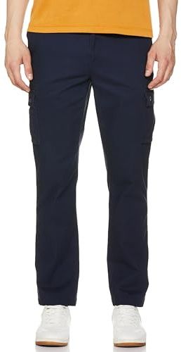 Amazon Essentials Pantaloni Cargo da Lavoro Elasticizzati a Taglio Dritto (Disponibili in Taglie Forti) Uomo, Blu Marino, 29W / 29L