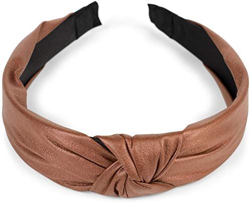 styleBREAKER Hårband i konstläder med bred knut,Cognac