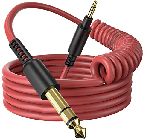OneOdio Coiled 3.5mm to 6.35mm TRS Stereo Audio Cable, 6.9ft-9.8ft Stretchable, Gold-Plated Connectors, Spring Guitar/Amp/HiFi Aux Cord for Fusion A71