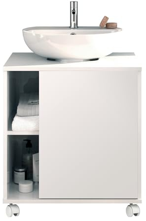 MUEBLES PITARCH | Mueble Bajo Lavabo Armario de Baño 60cm Ancho, con Ruedas, 1 Puerta a Izquierda o Derecha, Blanco, Modelo Sintra