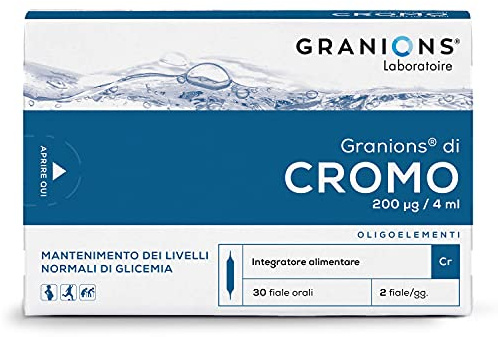 Granions Cromo 200 µg, Mantenimento dei Livelli Normali di Zucchero nel Sangue, Termogenico, Per Tutti, Cromo 200 Picolonato, Glicemia, Integratore per Dimagrire, 30 Fiale