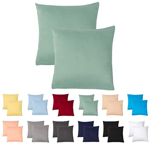 Livessa 2er Set Kissenbezug 40x40 aus%100 Baumwolle Jersey Stoff, Kissenbezüge, 40x40 mit Reißverschluss, Kopfkissenbezug 40x40 cm, Kissenhülle, atmungsaktiv, Oeko-Tex Zertifiziert, Pillow Cover